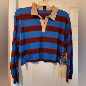 Stranger Things Rugby Shirt XL 16-18 No Boundaries Crop Top Corduroy Collar New